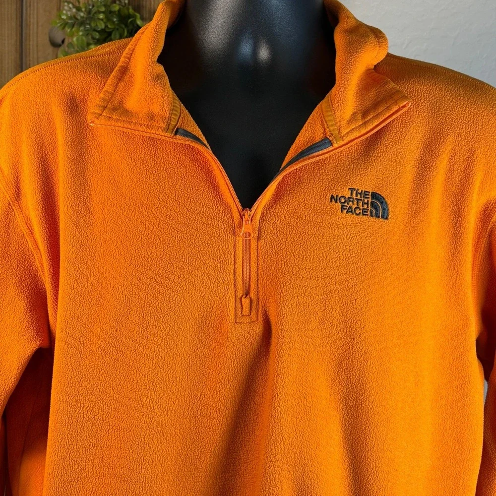 The North Face Mens Polartec 1/4‎ Zip Pullover Sz Medium Orange Fleece Outdoor